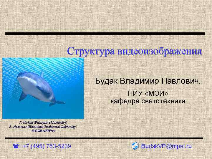 Структура видеоизображения Будак Владимир Павлович, НИУ «МЭИ» кафедра светотехники T. Nishita (Fukuyama University) E.