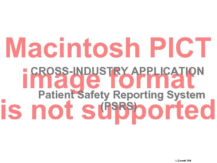 CROSS-INDUSTRY APPLICATION Patient Safety Reporting System (PSRS) L. Connell 3/04 