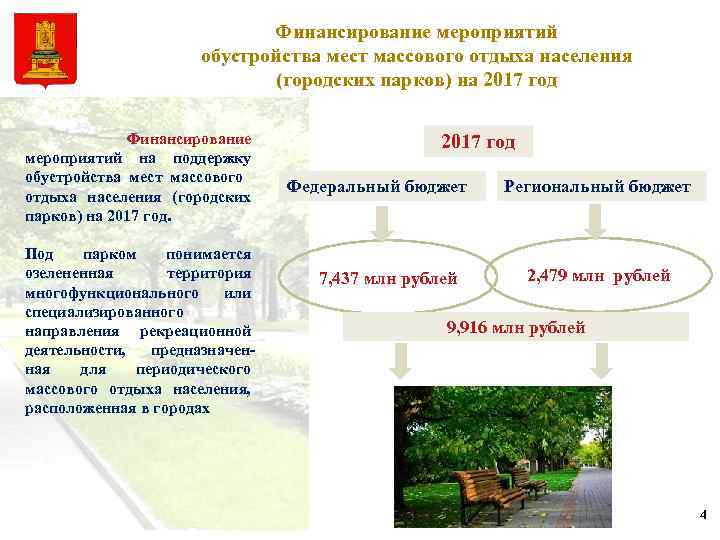 Финансирование мероприятий обустройства мест массового отдыха населения (городских парков) на 2017 год Финансирование мероприятий