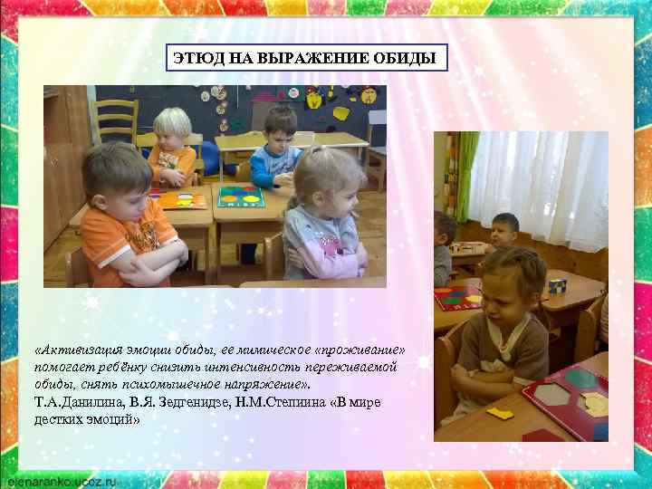 ЭТЮД НА ВЫРАЖЕНИЕ ОБИДЫ «Активизация эмоции обиды, ее мимическое «проживание» помогает ребёнку снизить интенсивность