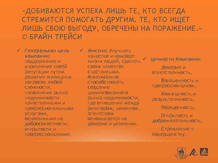 «ДОБИВАЮТСЯ УСПЕХА ЛИШЬ ТЕ, КТО ВСЕГДА СТРЕМИТСЯ ПОМОГАТЬ ДРУГИМ. ТЕ, КТО ИЩЕТ ЛИШЬ
