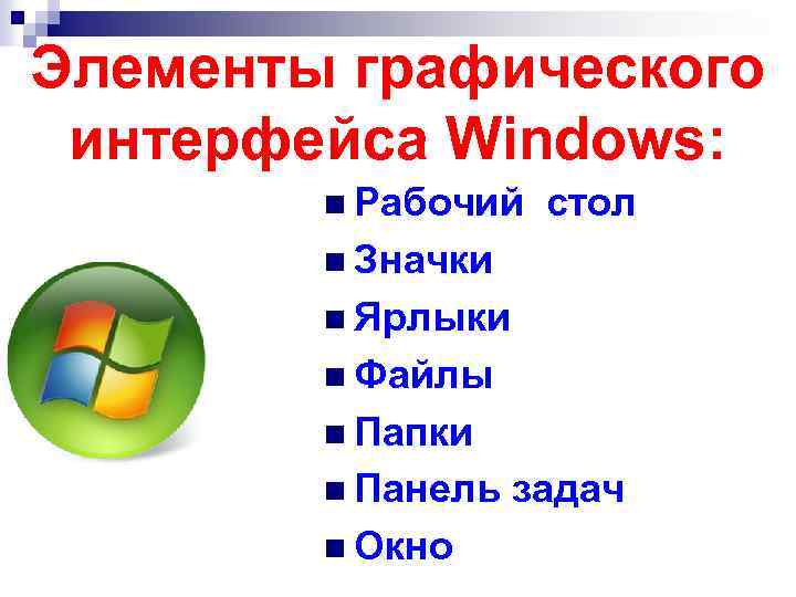 Основными элементами графического интерфейса являются. Графический Интерфейс ОС Windows. Элементы интерфейса ОС Windows. Перечислите элементы интерфейса операционной системы Windows. Элементы графического интерфейса Windows.