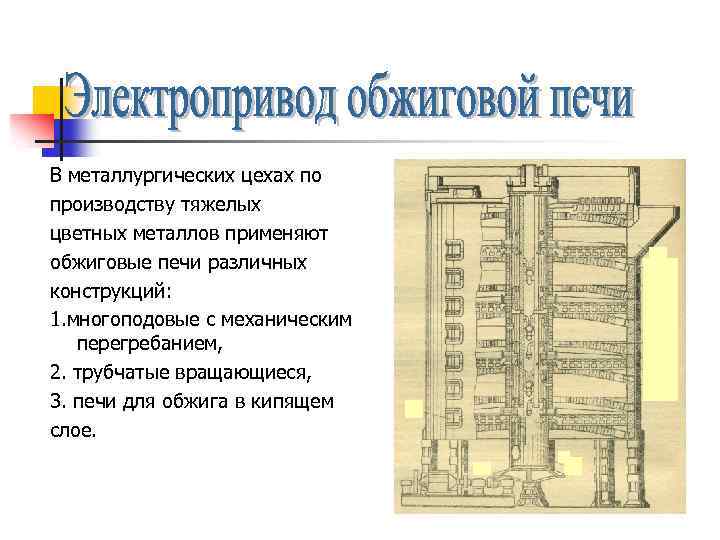 В металлургических цехах по производству тяжелых цветных металлов применяют обжиговые печи различных конструкций: 1.