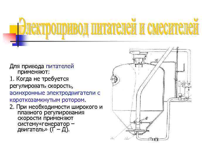 Для привода питателей применяют: 1. Когда не требуется регулировать скорость, асинхронные электродвигатели с короткозамкнутым