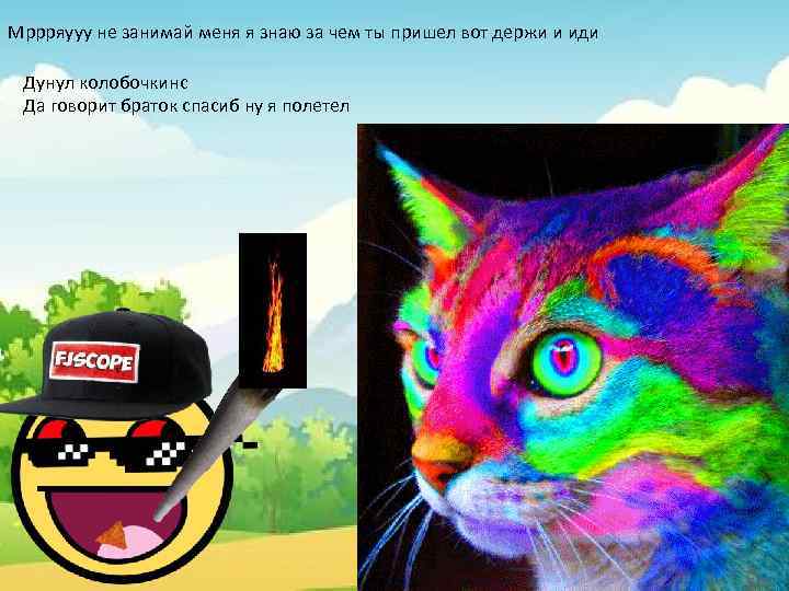 Мррряууу не занимай меня я знаю за чем ты пришел вот держи и иди