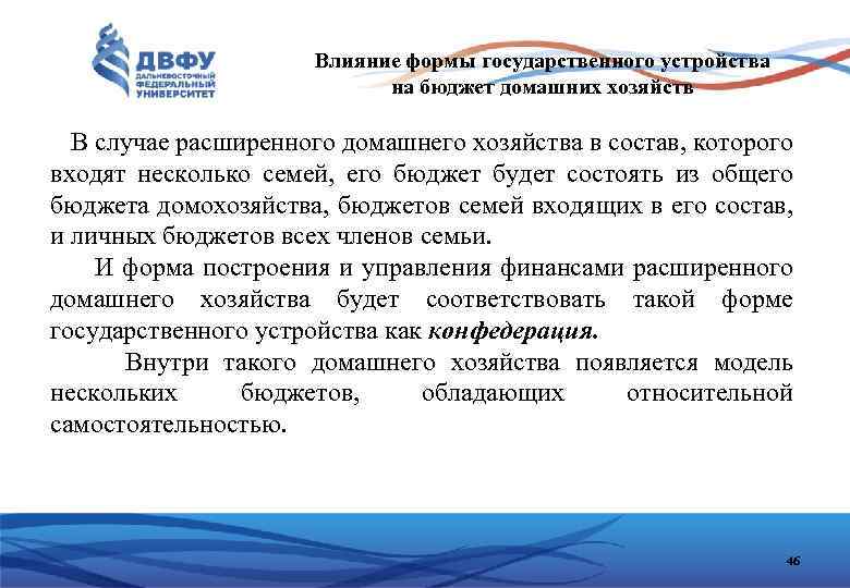 Влияние формы государственного устройства на бюджет домашних хозяйств В случае расширенного домашнего хозяйства в