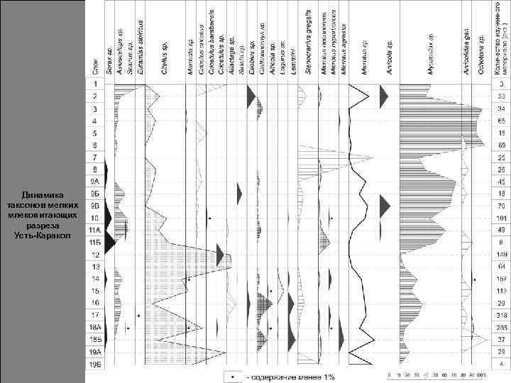 Динамика таксонов мелких млекопитающих разреза Усть-Каракол 
