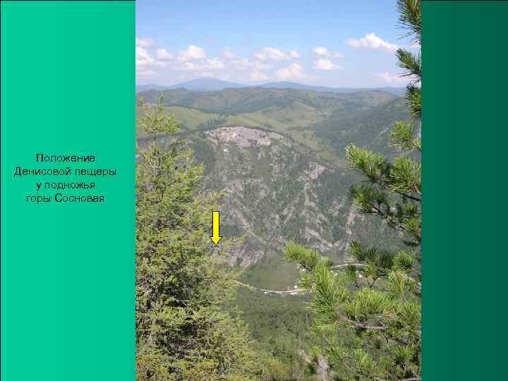 Положение Денисовой пещеры у подножья горы Сосновая 