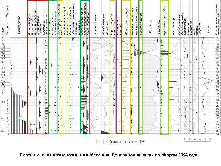 Состав мелких позвоночных плейстоцена Денисовой пещеры по сборам 1994 года 