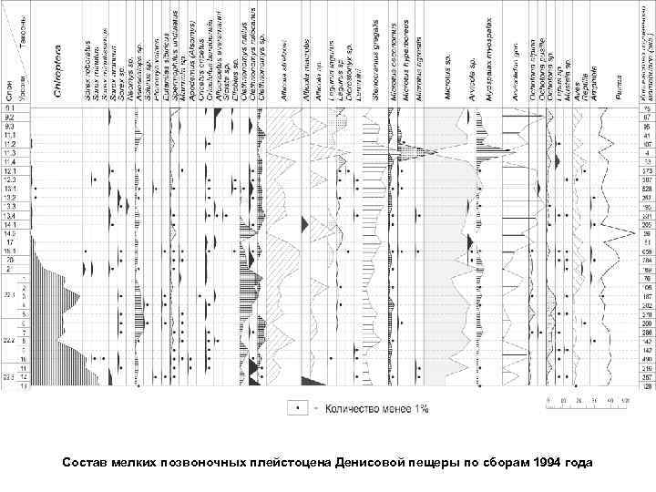 Состав мелких позвоночных плейстоцена Денисовой пещеры по сборам 1994 года 