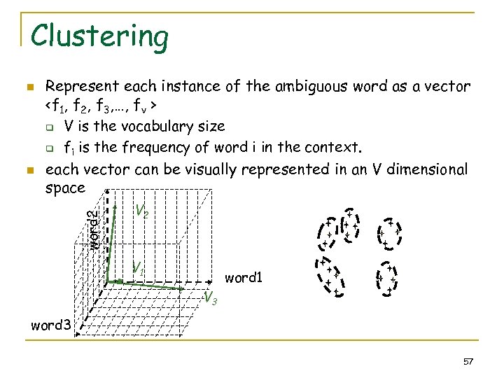 Clustering n word 2 n Represent each instance of the ambiguous word as a