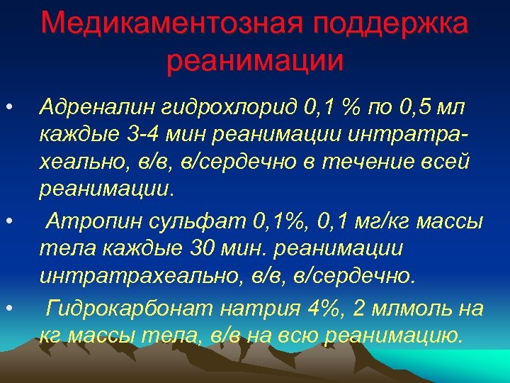 Медикаментозная поддержка реанимации • • • Адреналин гидрохлорид 0, 1 % по 0, 5