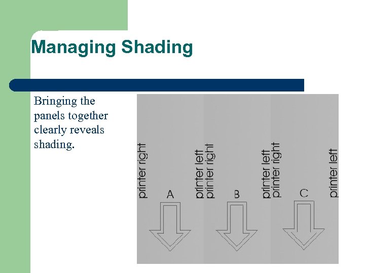 Managing Shading Bringing the panels together clearly reveals shading. 