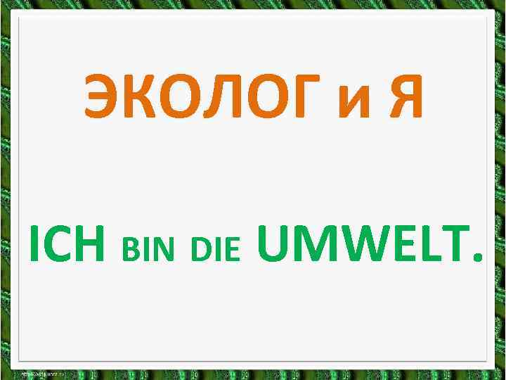 ЭКОЛОГ и Я ICH BIN DIE UMWELT. 
