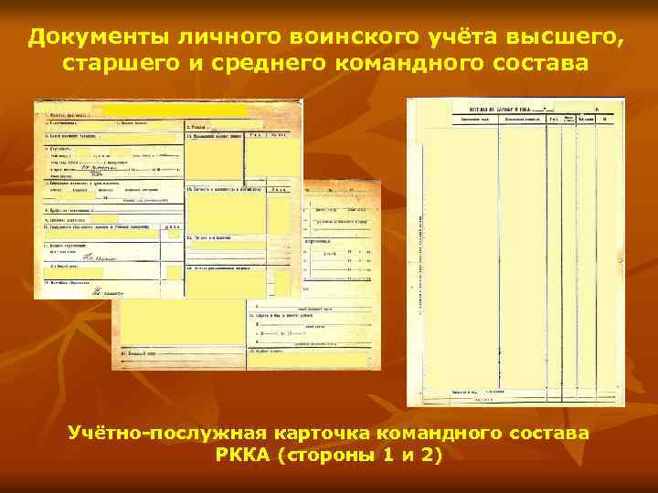 Документы личного воинского учёта высшего, старшего и среднего командного состава Учётно-послужная карточка командного состава