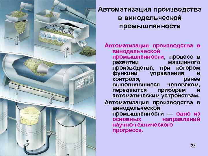 Автоматизация производства в винодельческой промышленности, процесс в развитии машинного производства, при котором функции управления