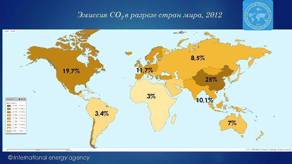 Эмиссия СО 2 в разрезе стран мира, 2012 8, 5% 11, 7% 19, 7%