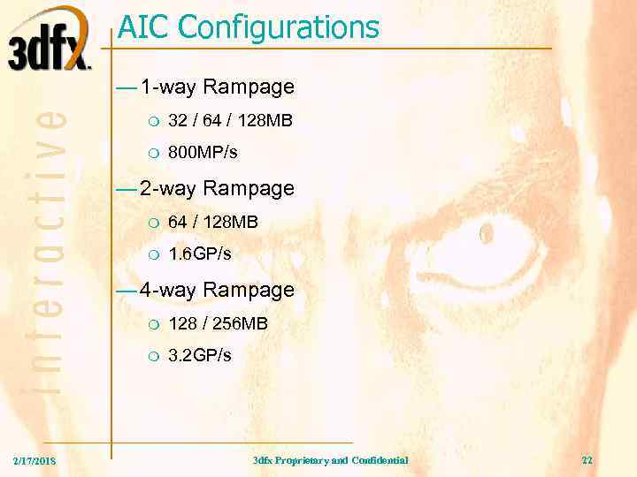 AIC Configurations — 1 -way Rampage m 32 / 64 / 128 MB m