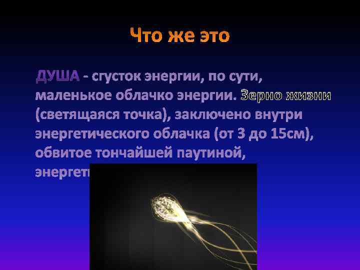  - сгусток энергии, по сути, маленькое облачко энергии. Зерно жизни (светящаяся точка), заключено
