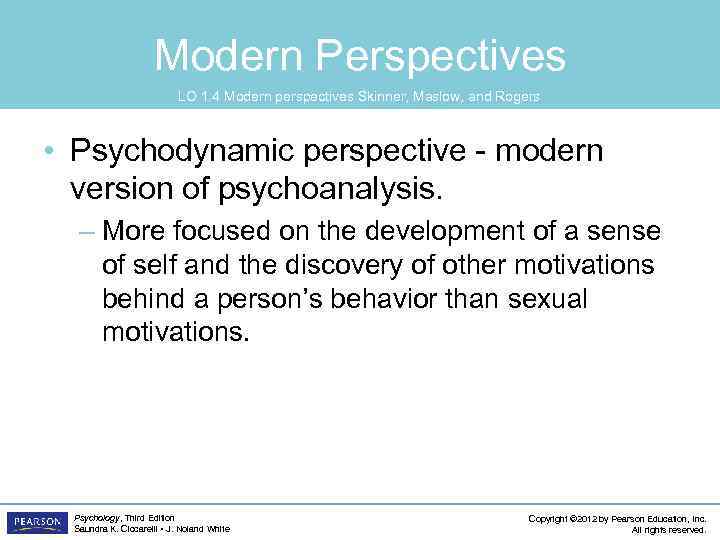 Modern Perspectives LO 1. 4 Modern perspectives Skinner, Maslow, and Rogers • Psychodynamic perspective