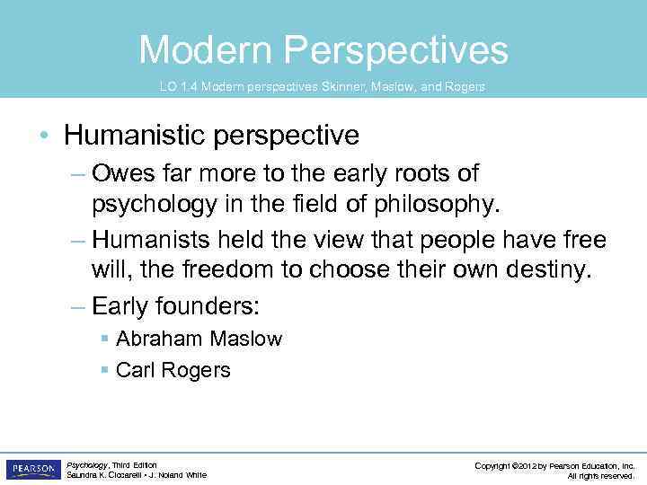 Modern Perspectives LO 1. 4 Modern perspectives Skinner, Maslow, and Rogers • Humanistic perspective