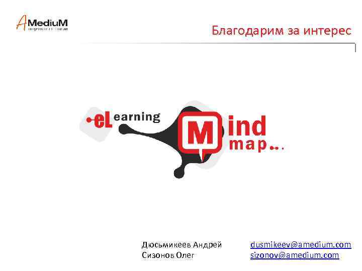 Благодарим за интерес Дюсьмикеев Андрей Сизонов Олег dusmikeev@amedium. com sizonov@amedium. com 