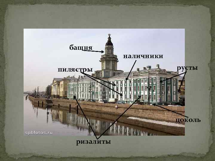 башня пилястры наличники русты цоколь ризалиты 