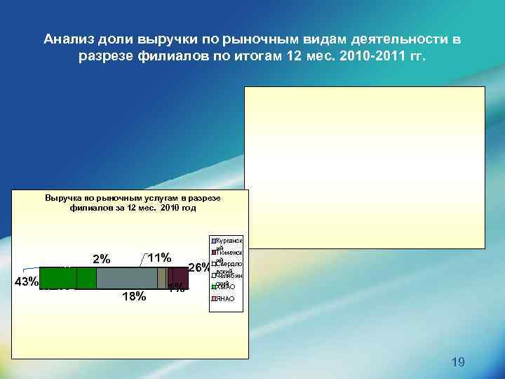 Анализ доли выручки по рыночным видам деятельности в разрезе филиалов по итогам 12 мес.