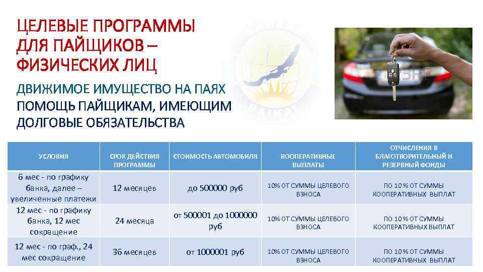 ЦЕЛЕВЫЕ ПРОГРАММЫ ДЛЯ ПАЙЩИКОВ – ФИЗИЧЕСКИХ ЛИЦ ДВИЖИМОЕ ИМУЩЕСТВО НА ПАЯХ ПОМОЩЬ ПАЙЩИКАМ, ИМЕЮЩИМ