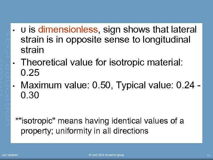 υ is dimensionless, sign shows that lateral strain is in opposite sense to longitudinal