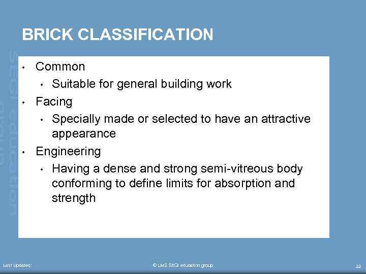 BRICK CLASSIFICATION • • • Last Updated: Common • Suitable for general building work