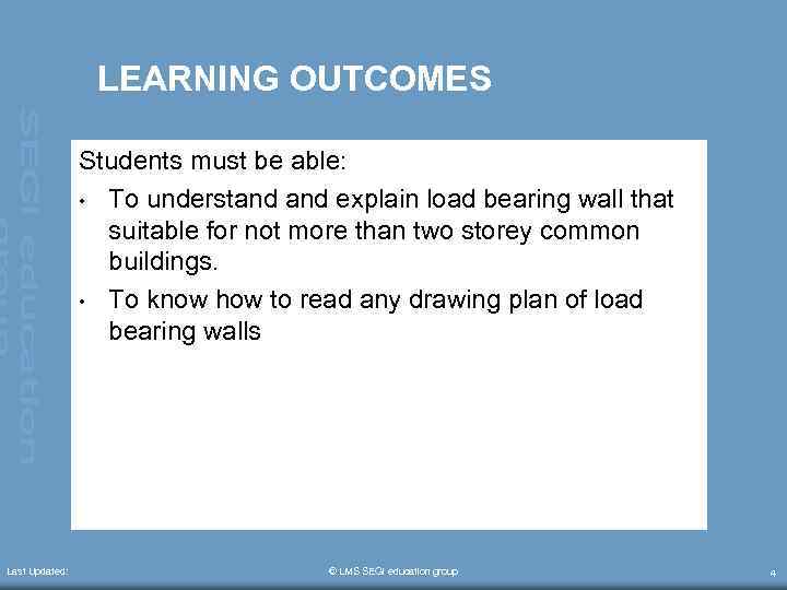 LEARNING OUTCOMES Students must be able: • To understand explain load bearing wall that