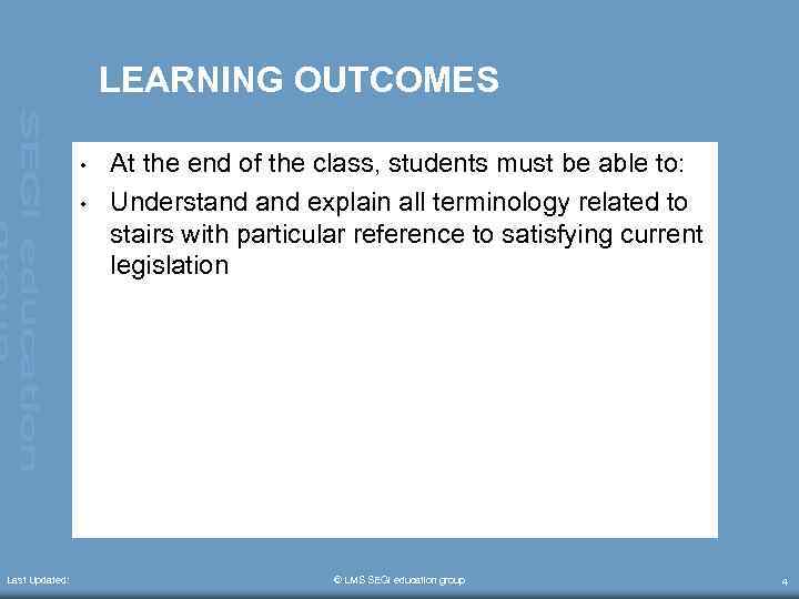 LEARNING OUTCOMES • • Last Updated: At the end of the class, students must
