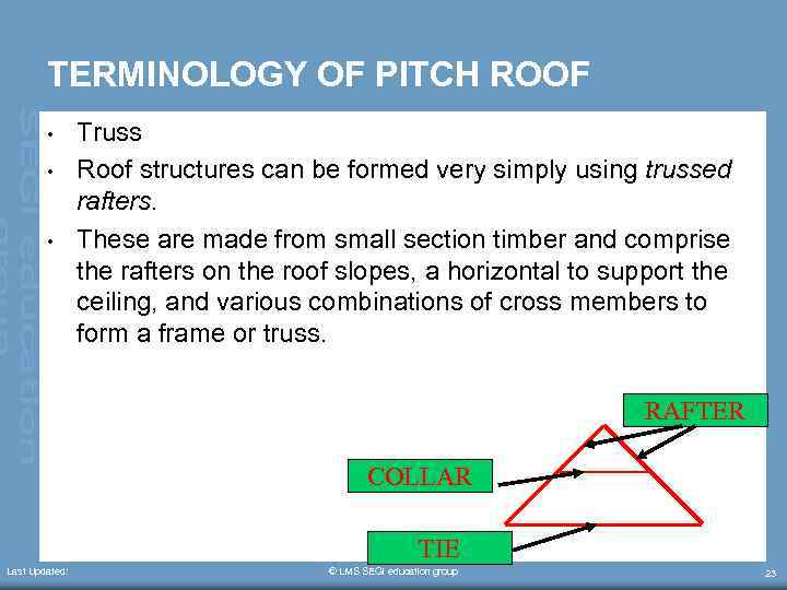 TERMINOLOGY OF PITCH ROOF • • • Truss Roof structures can be formed very