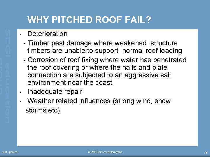 WHY PITCHED ROOF FAIL? • • • Last Updated: Deterioration - Timber pest damage