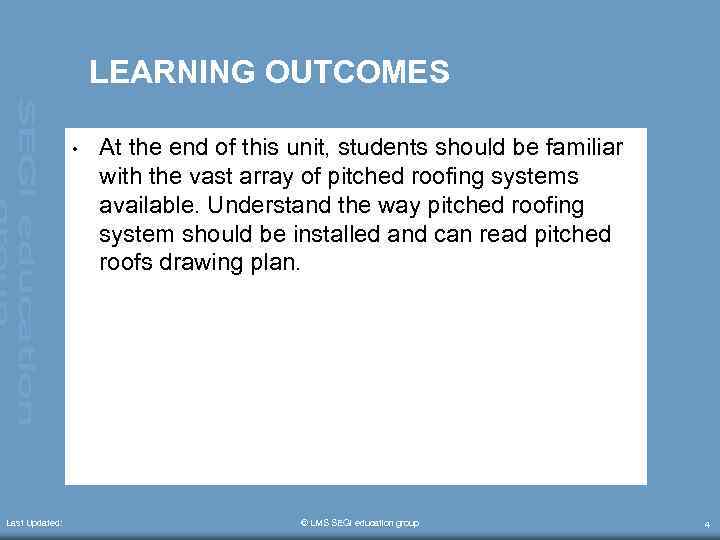 LEARNING OUTCOMES • Last Updated: At the end of this unit, students should be