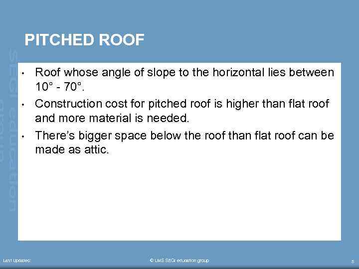 PITCHED ROOF • • • Last Updated: Roof whose angle of slope to the