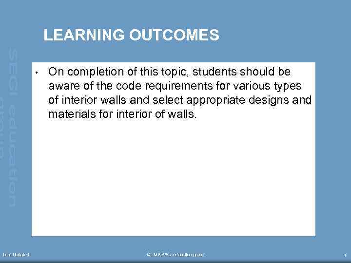 LEARNING OUTCOMES • Last Updated: On completion of this topic, students should be aware