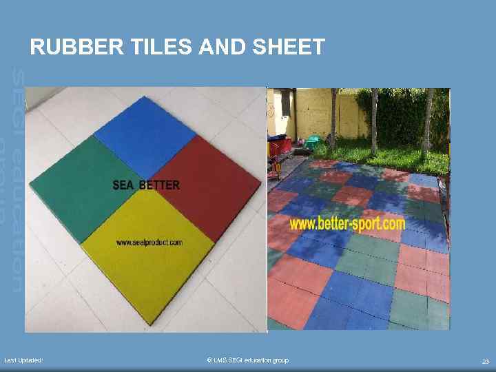RUBBER TILES AND SHEET Last Updated: © LMS SEGi education group 23 