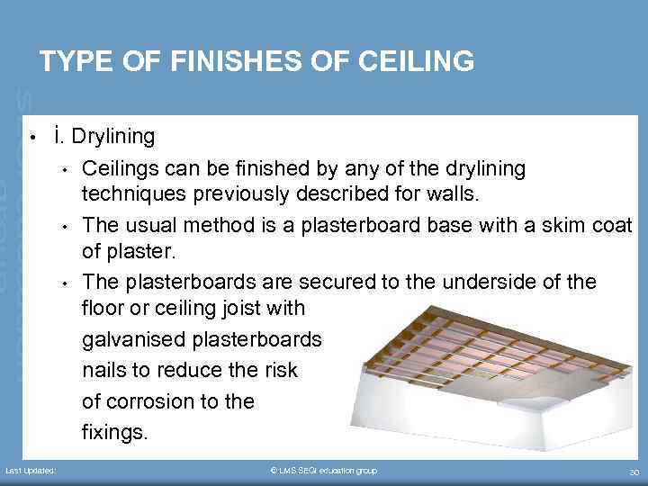 TYPE OF FINISHES OF CEILING • i. Drylining • • • Last Updated: Ceilings