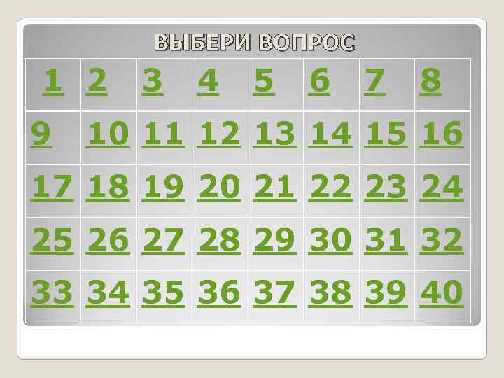ВЫБЕРИ ВОПРОС 1 2 9 3 4 5 6 7 8 10 11 12