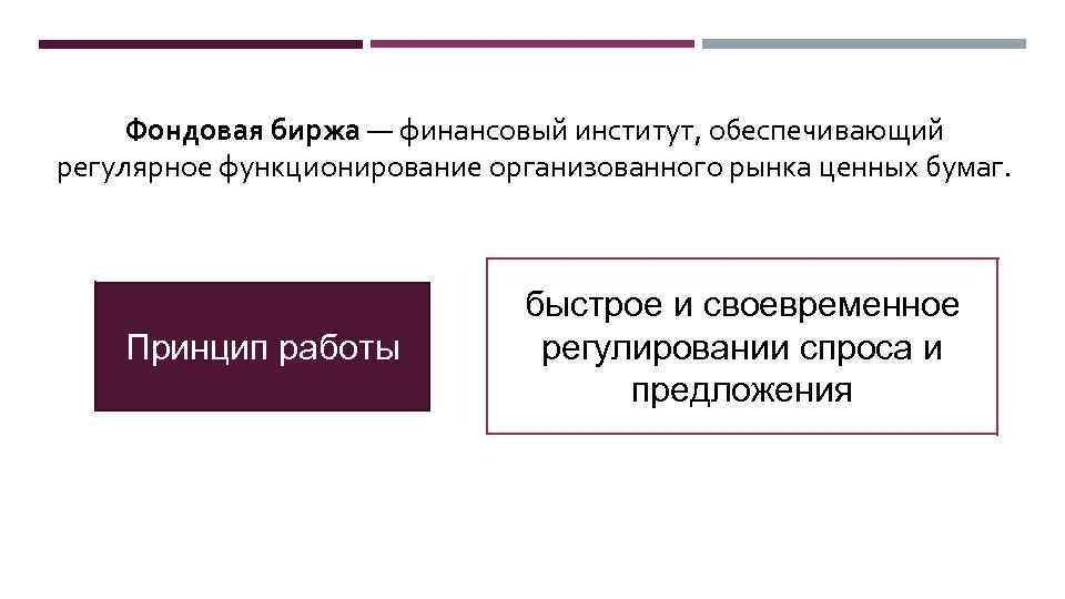 Регулярно функционирующий рынок. Институты биржевого рынка. Компонентом системы финансовых институтов является фондовая биржа.