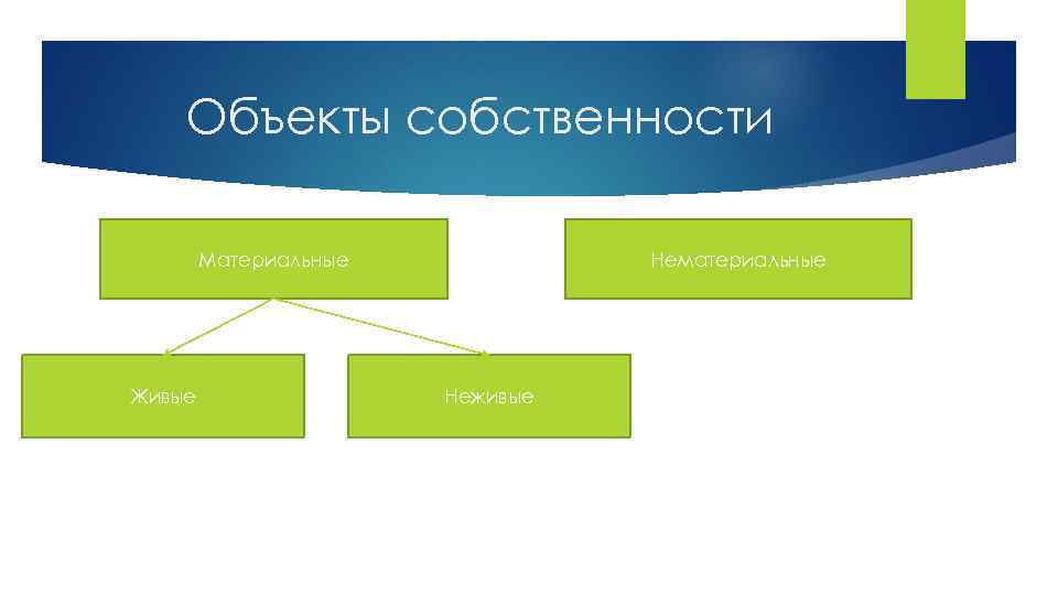 Объекты собственности Материальные Живые Нематериальные Неживые 