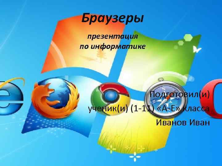 Браузеры презентация по информатике Подготовил(и) ученик(и) (1 -11) «А-Е» класса Иванов Иван 