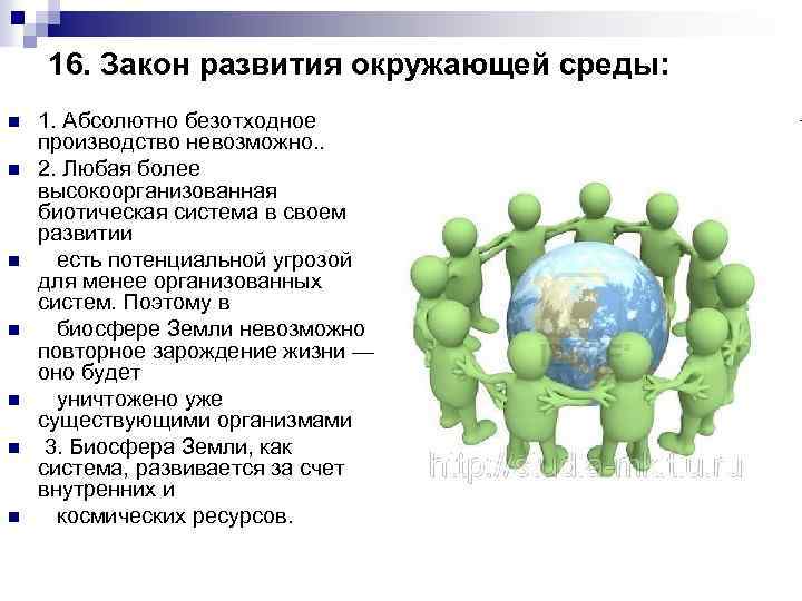 4 закона развития природы. Закон развития окружающей среды. Безотходное производство невозможно. Общие законы развития человека. Безотходные технологии в охране окружающей среды.