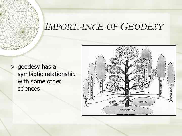 IMPORTANCE OF GEODESY Ø geodesy has a symbiotic relationship with some other sciences 