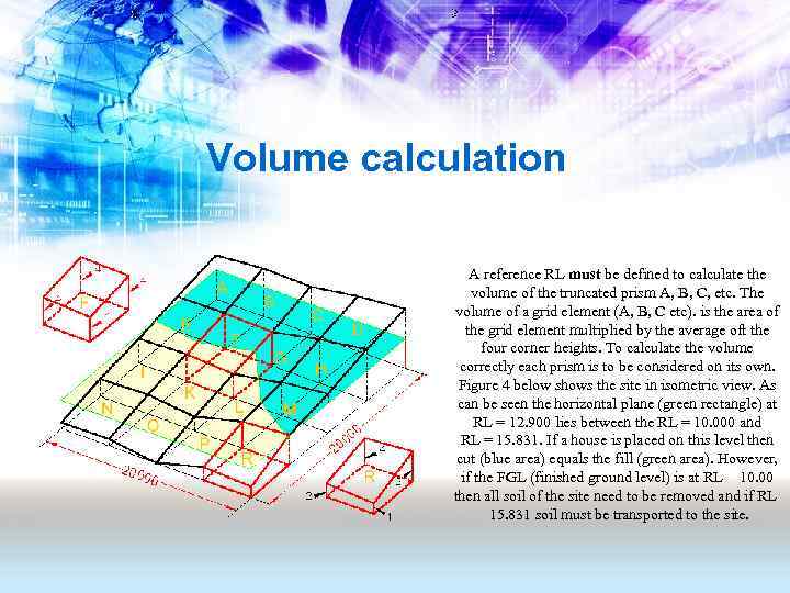 Volume calculation A reference RL must be defined to calculate the volume of the