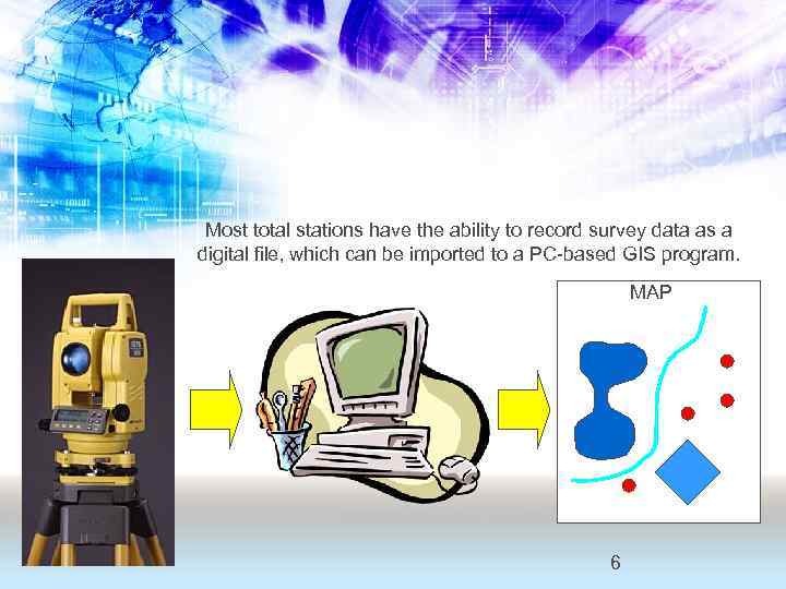 Most total stations have the ability to record survey data as a digital file,