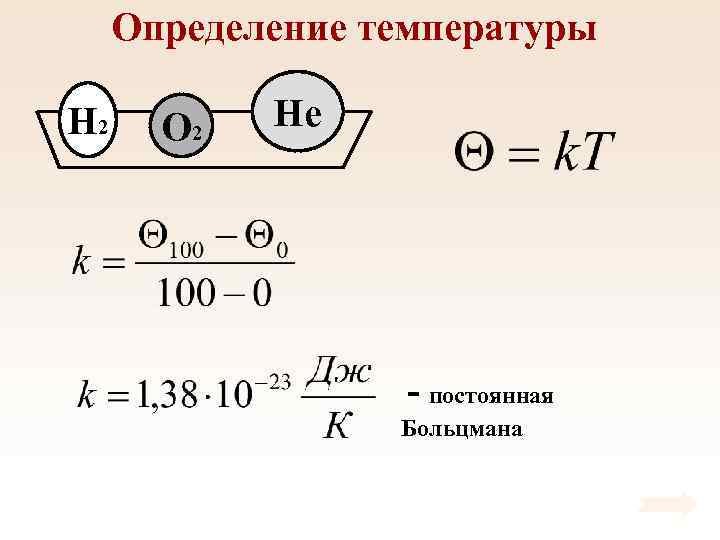 Определение температуры H 2 O 2 He - постоянная Больцмана 