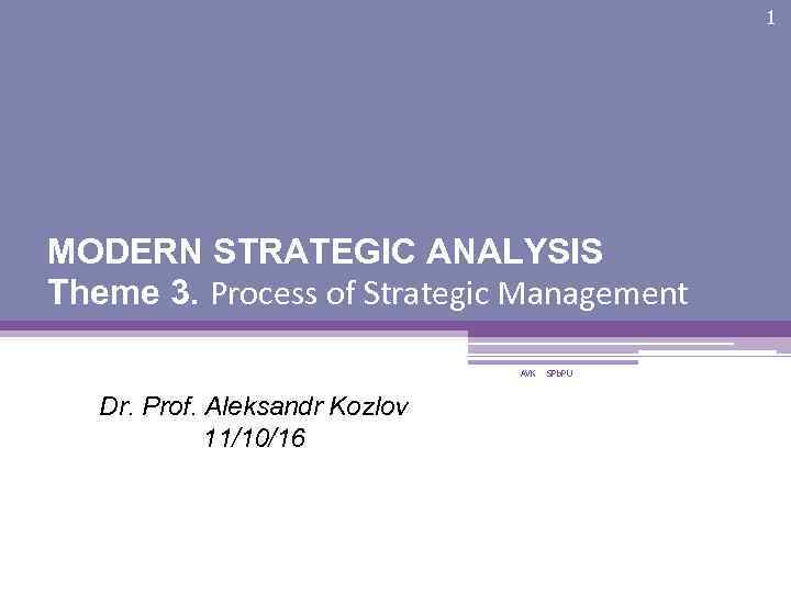 1 MODERN STRATEGIC ANALYSIS Theme 3. Process of Strategic Management AVK Dr. Prof. Aleksandr